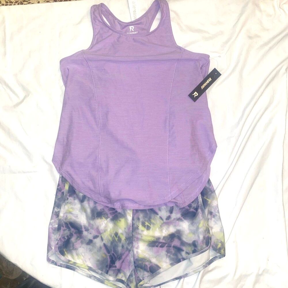 Runway Girls XL (16) Lavender Athletic Set – Tank Top & Quick‑Dry Shorts NWT